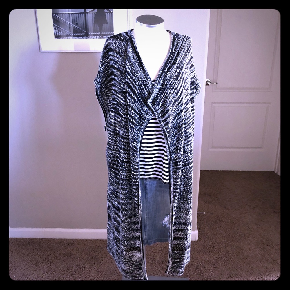 Black and white open front sweater